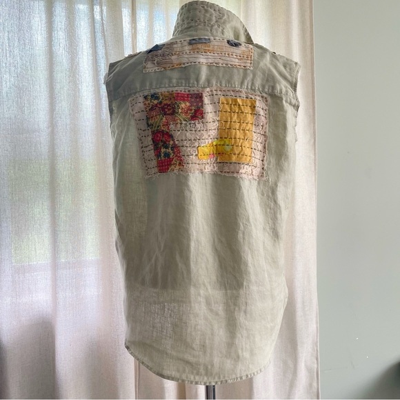 Upcycled patchwork Sage Green Linen shirt wearable art size XS One of a kind - Picture 11 of 14